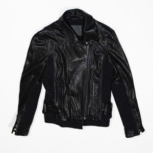 AllSaints Axel Blazer Motorcycle Biker Genuine Leather Wool Knit Black Jacket 6
